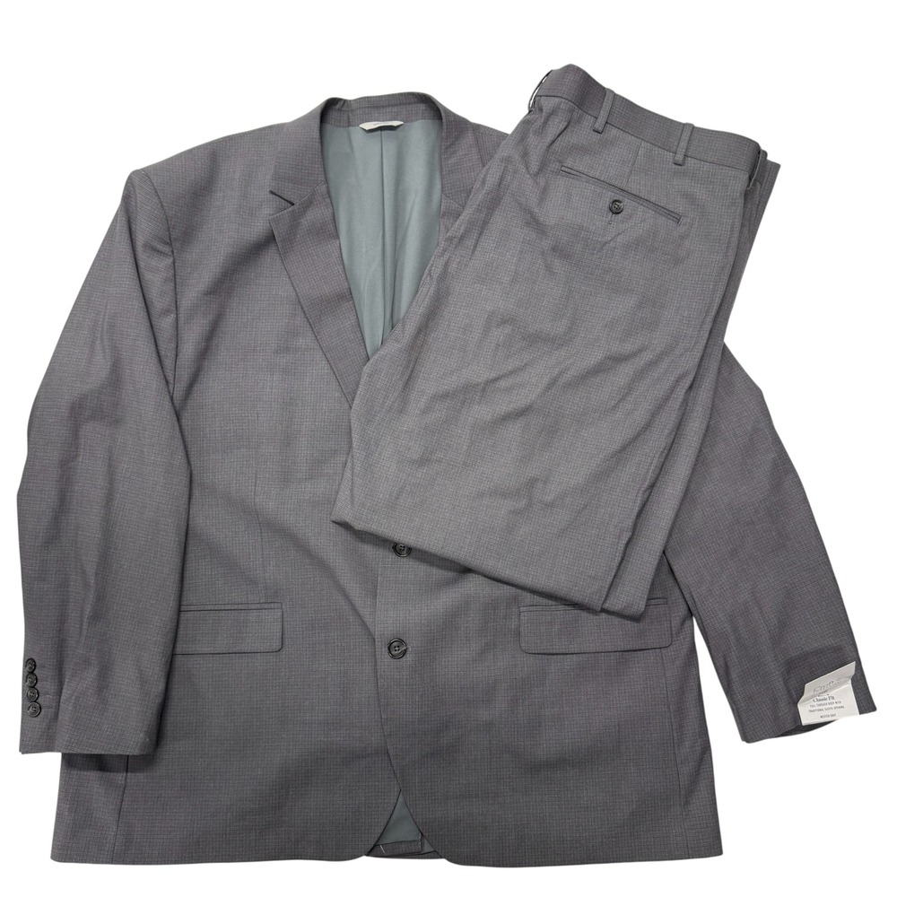Croft & Barrow Mens Classic Fit Gray Check Stretch Suit 50R Jacket 44x32 Pants